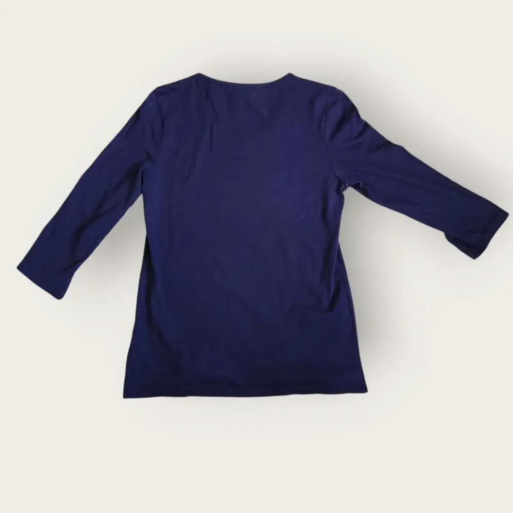 Weekends by Chico's Women's Sz Chico 0 3/4 sleeve Navy Blue dress shirt - Picture 2 of 6